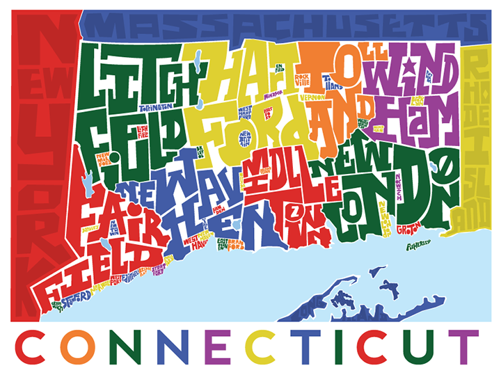 Connecticut Counties Type Map Poster