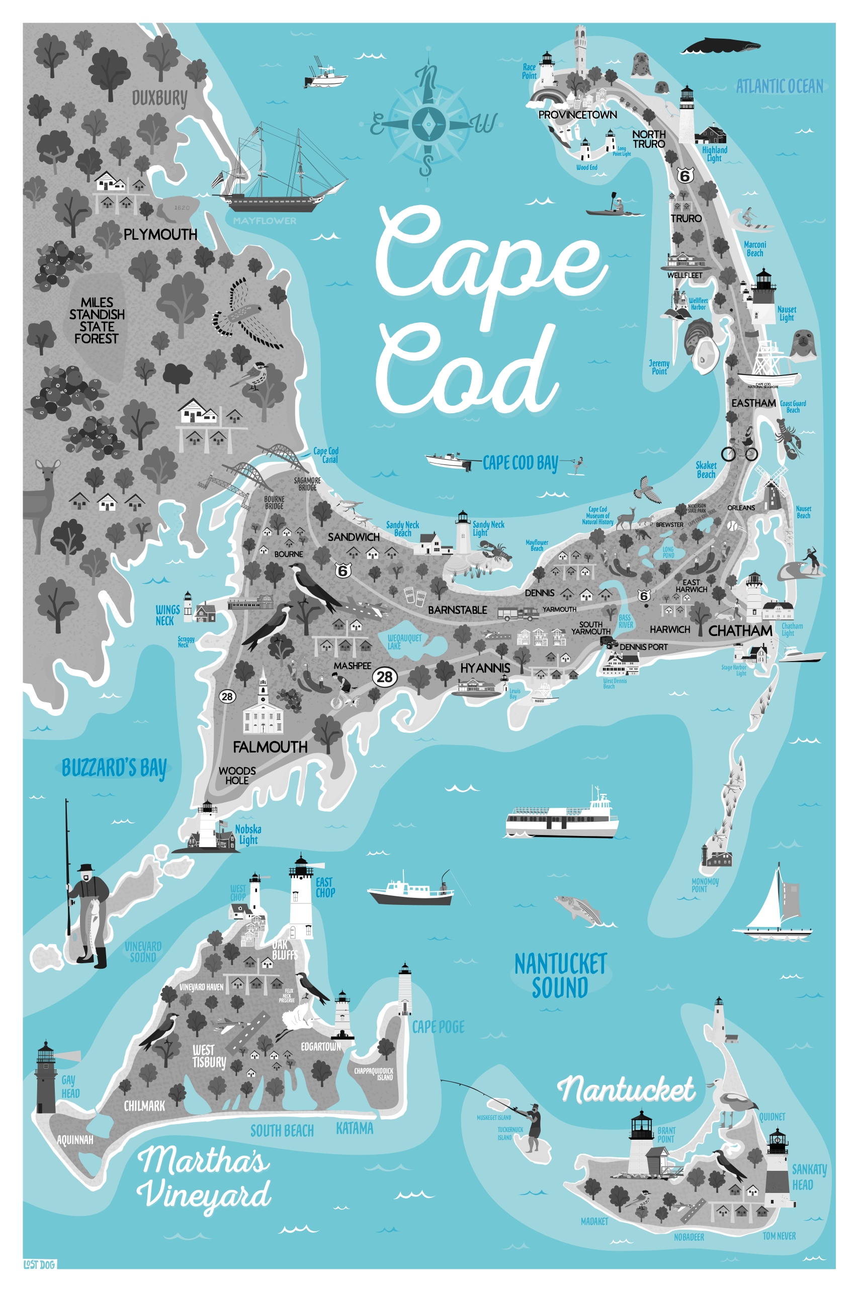 Cape Cod Illustrated Map – LOST DOG Art & Frame