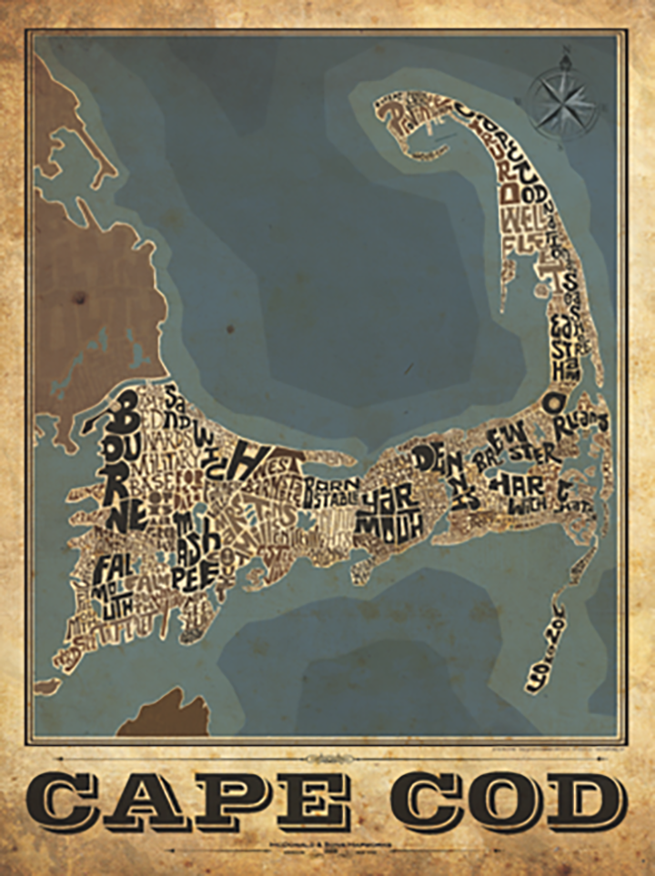 Cape Cod Type Map Poster – LOST DOG Art & Frame