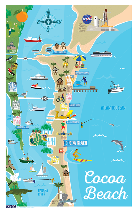 Cocoa Beach, FL Illustrated Map