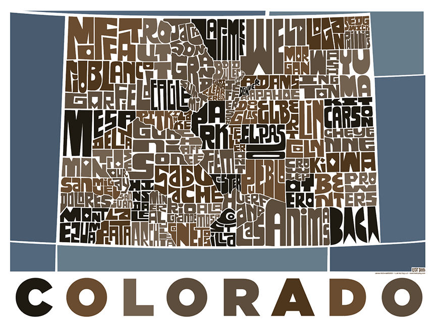 Colorado Typography Map – LOST DOG Art & Frame