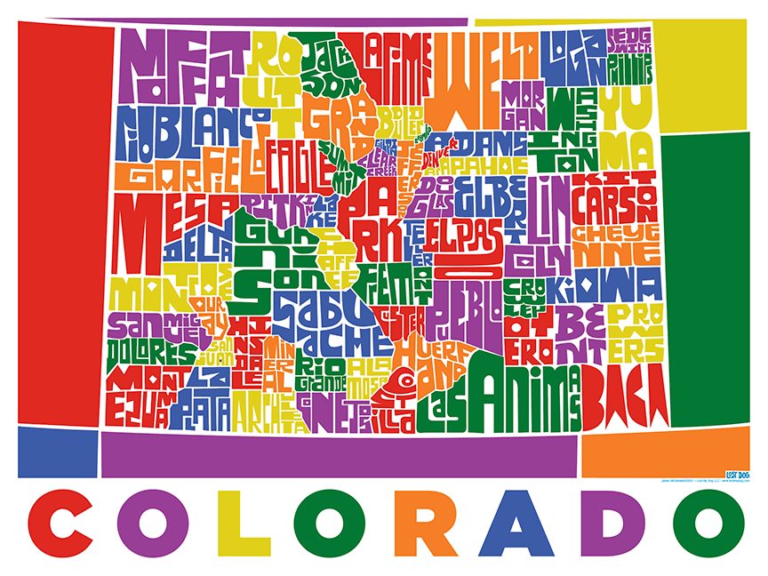 Colorado Typography Map – LOST DOG Art & Frame