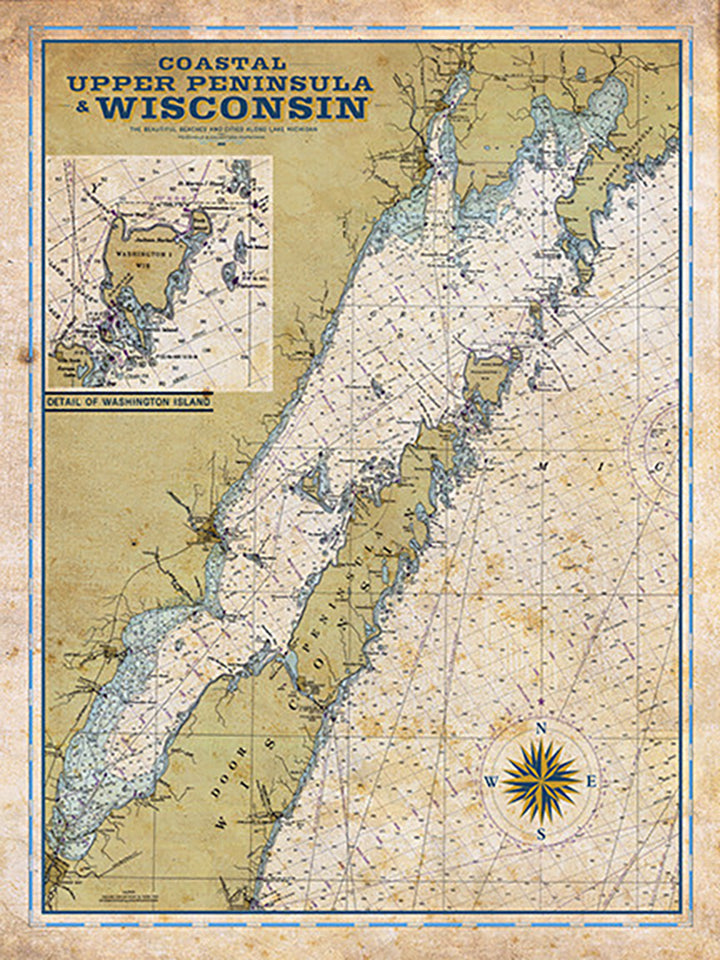 Door County, WI Vintage Nautical Map