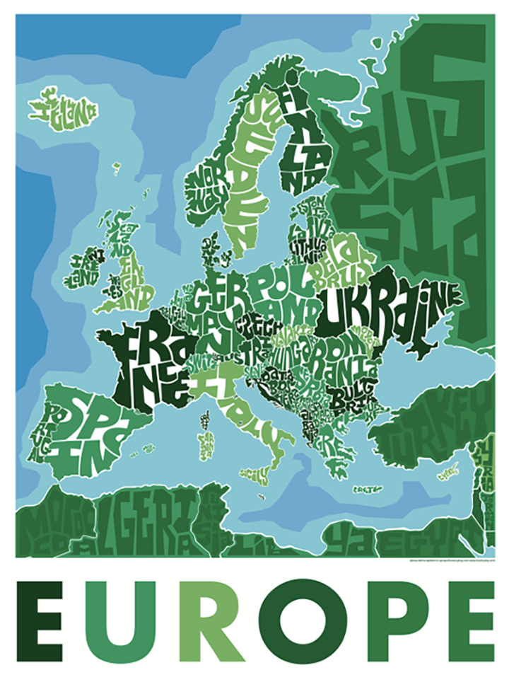 Europe Type Map – LOST DOG Art & Frame