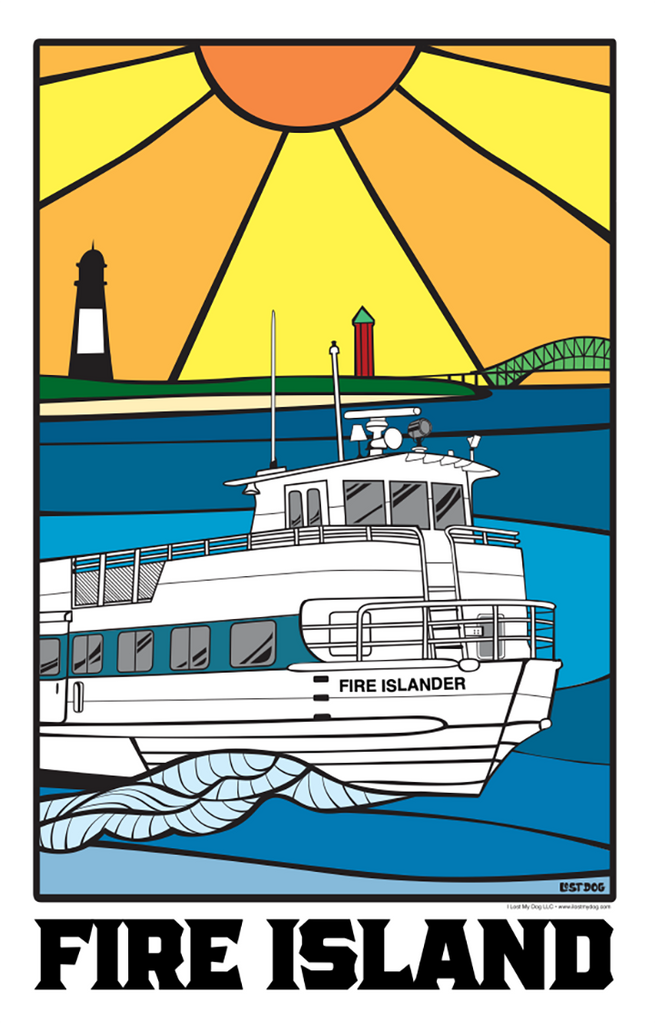 Fire Island Ferry Stained Glass Nautical Scene