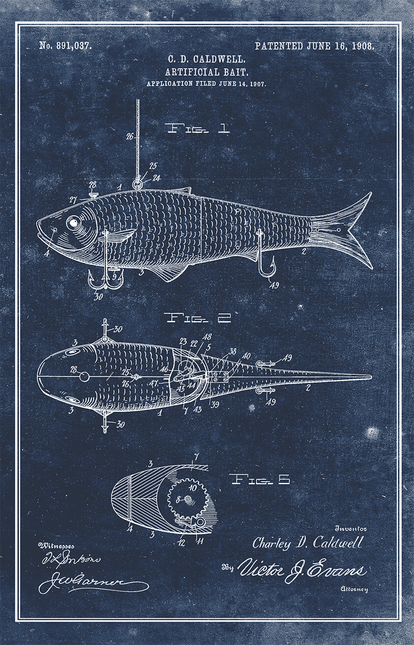 Fish Lure-Patent Invention Art LOST DOG Art & Frame Fish Lure-Patent Invention Art LOST DOG Art & Frame