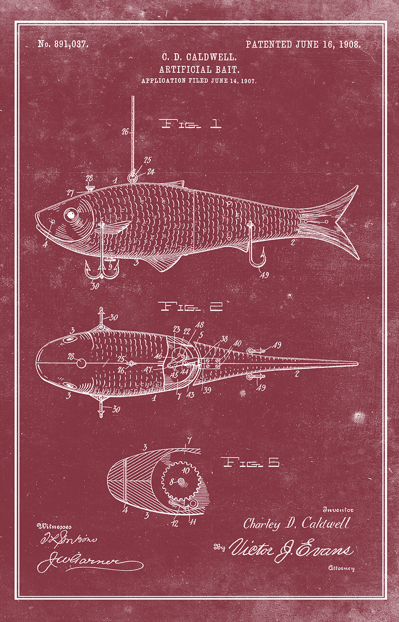 Fish Lure-Patent Invention Art – LOST DOG Art & Frame Fish Lure-Patent Invention Art – LOST DOG Art & Frame