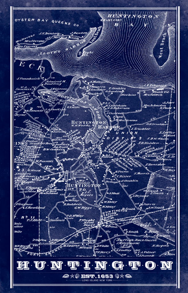 Huntington Long Island Vintage Remixed Map