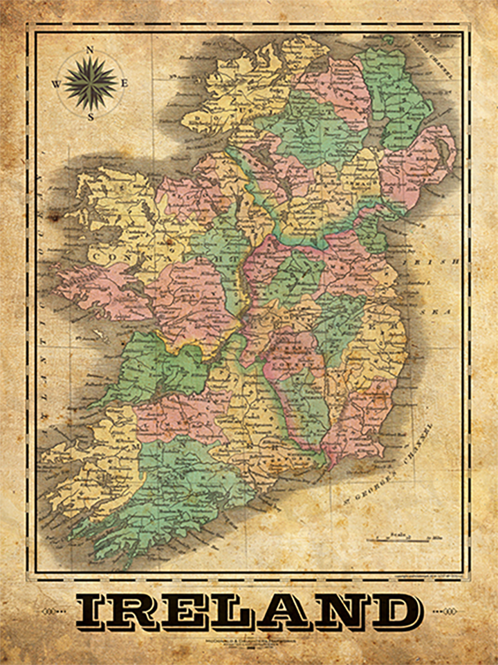 Ireland Vintage Remixed Map