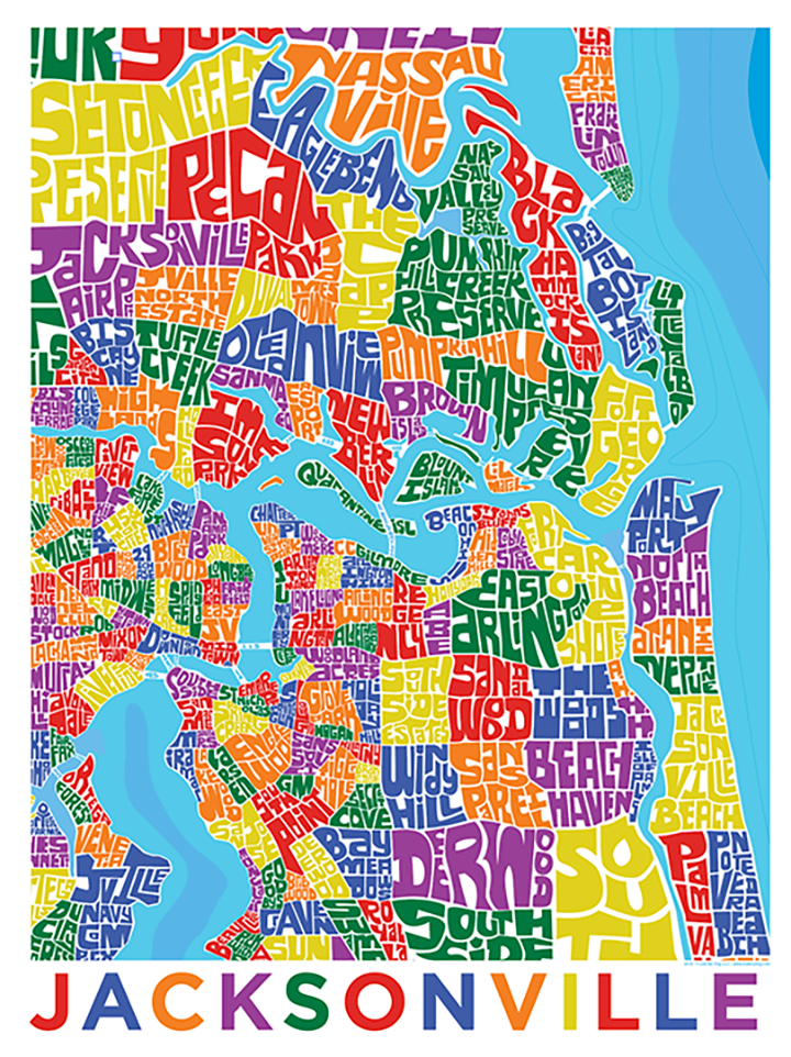 Jacksonville, Florida Typography Map
