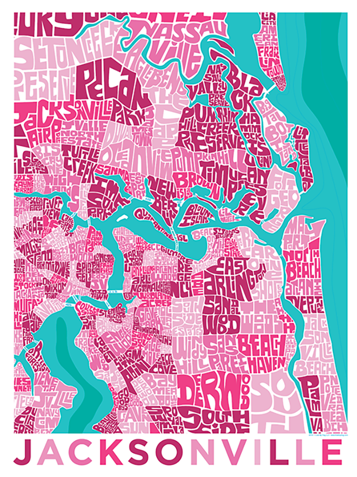 Jacksonville, Florida Typography Map