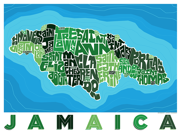 Jamaica Type Map – LOST DOG Art & Frame