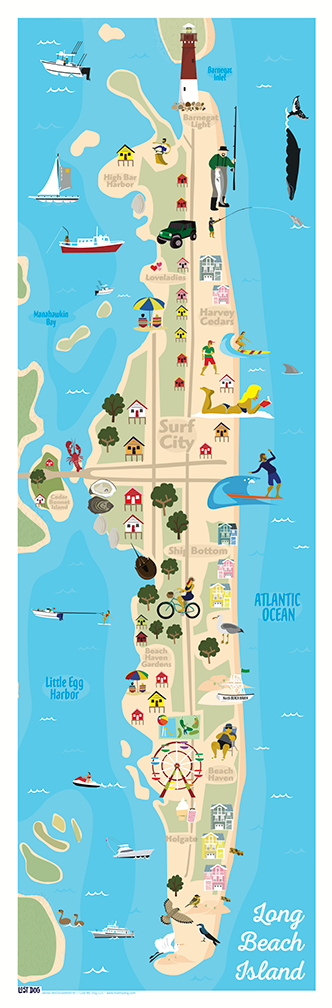 Long Beach Island New Jersey Map Illustration