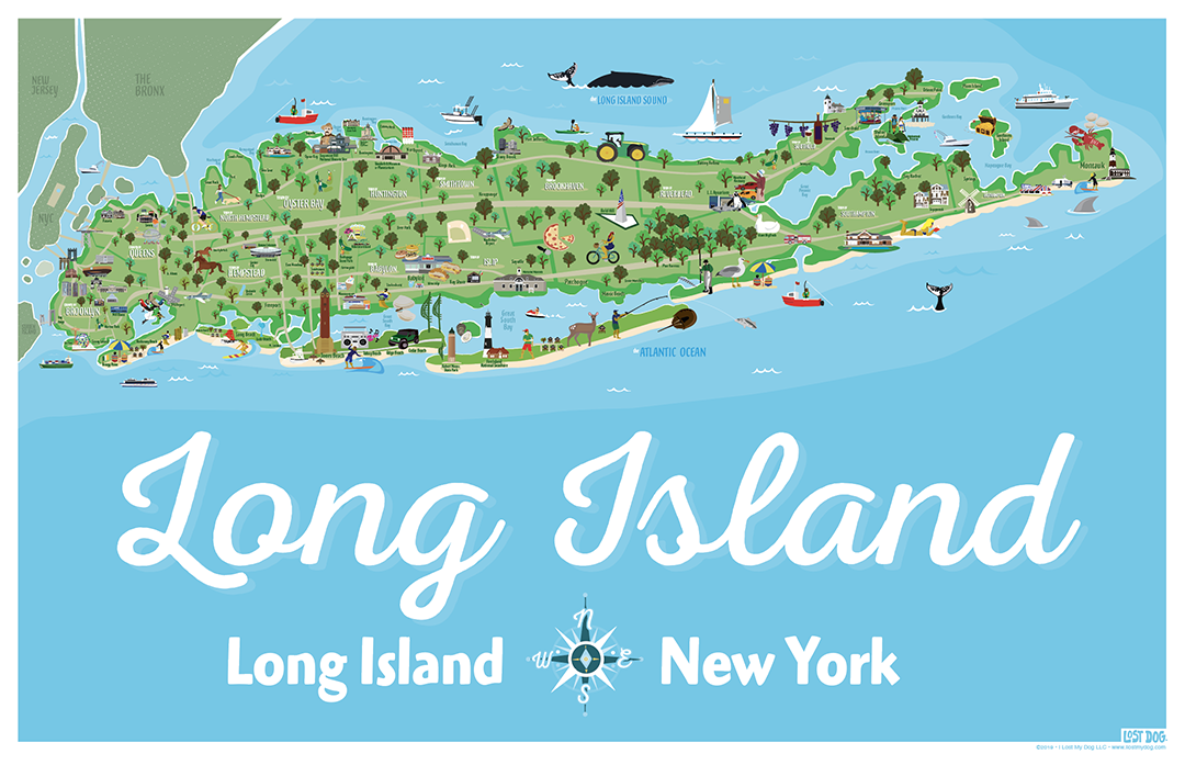 Long Island Illustrated Map – LOST DOG Art & Frame