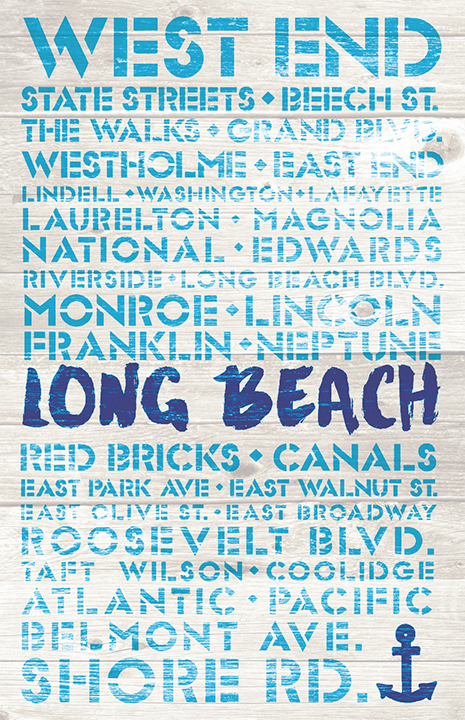 Long Beach Surf Spots and Neighborhoods Wooden Sign