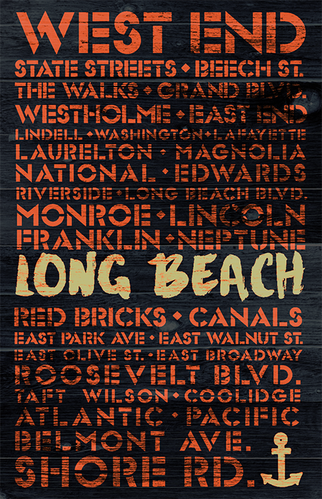 Long Beach Surf Spots and Neighborhoods Wooden Sign