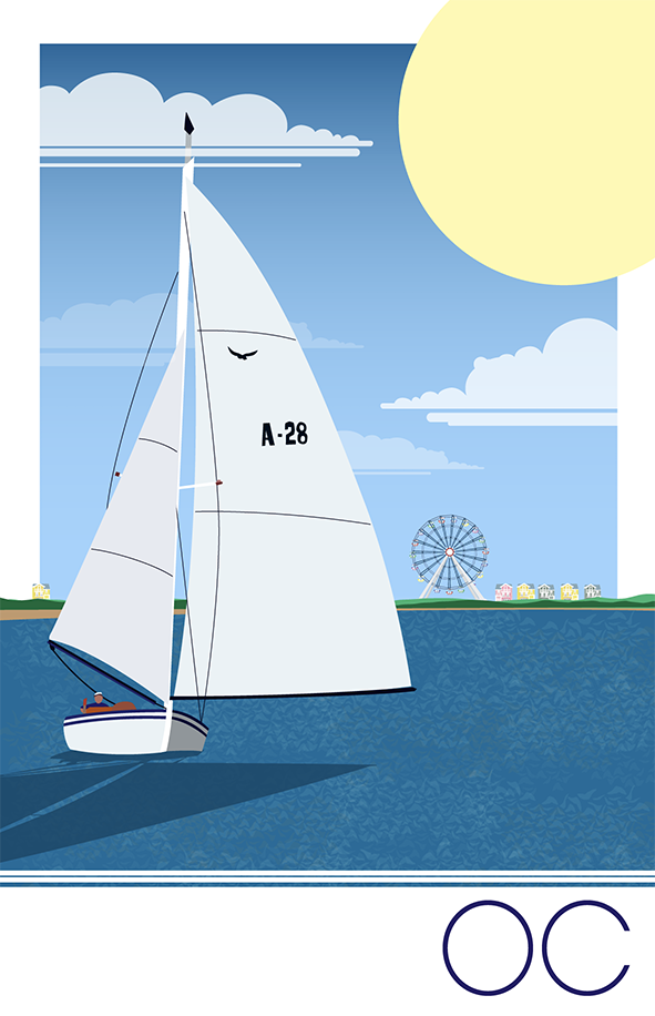 Ocean City Sailboat Illustration