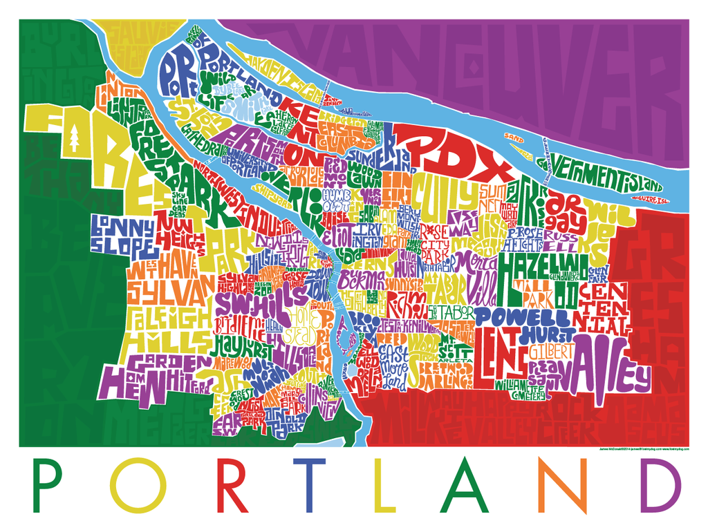 Portland Oregon Type Map Poster