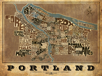Portland Oregon Type Map Poster