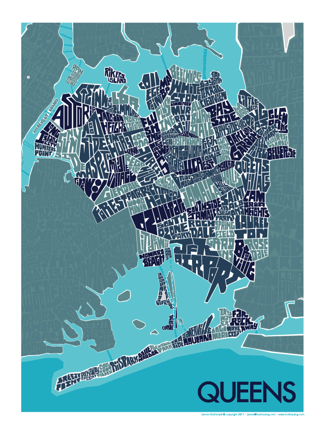 Queens, NY Hand Lettered Type Map