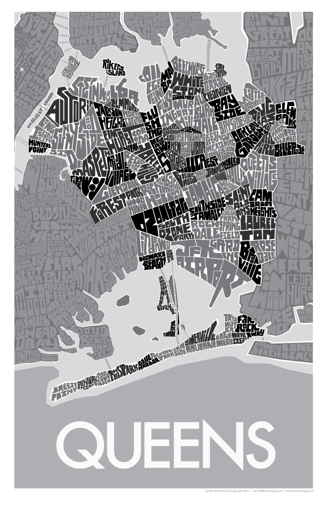 Queens, NY Hand Lettered Type Map