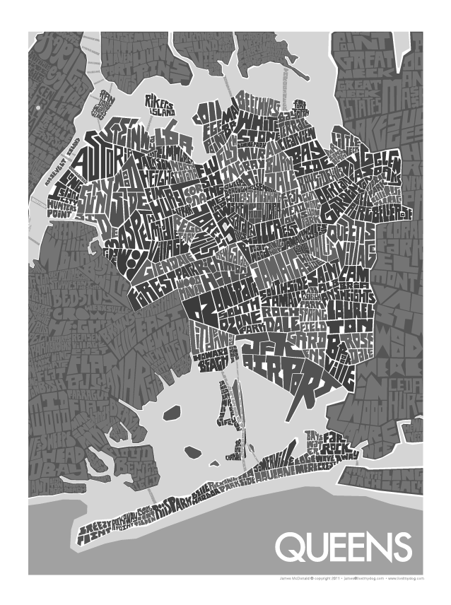 Queens, NY Hand Lettered Type Map