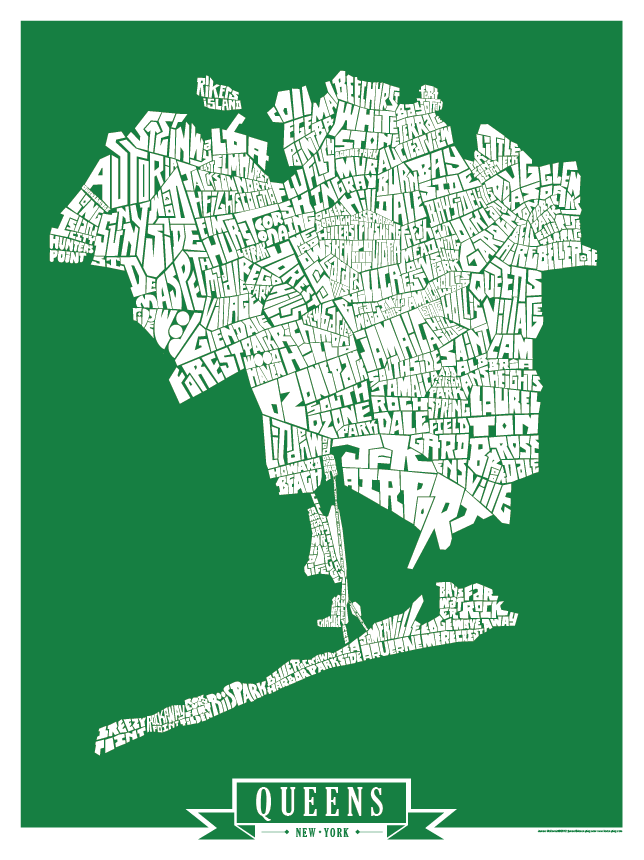 Queens Solid Colors Type Map Posters