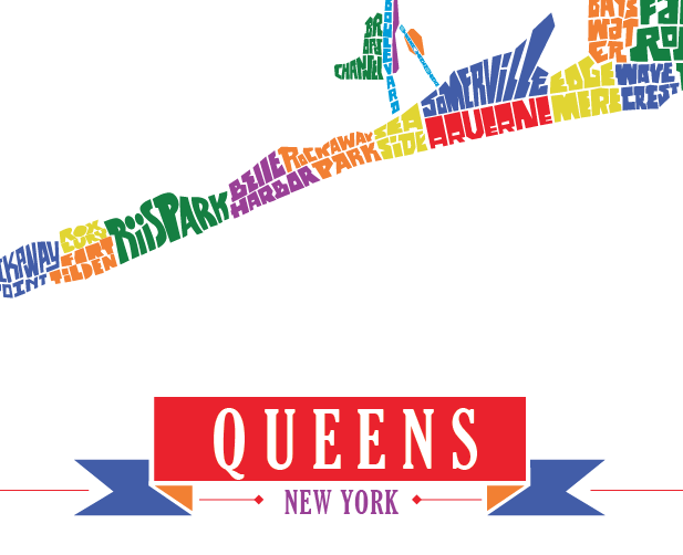 Queens Solid Colors Type Map Posters
