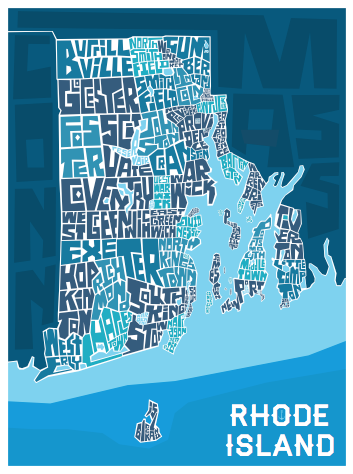 Rhode Island Hand Lettered Map