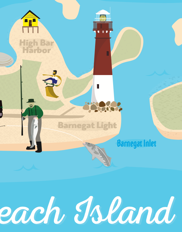 Long Beach Island New Jersey Map Illustration