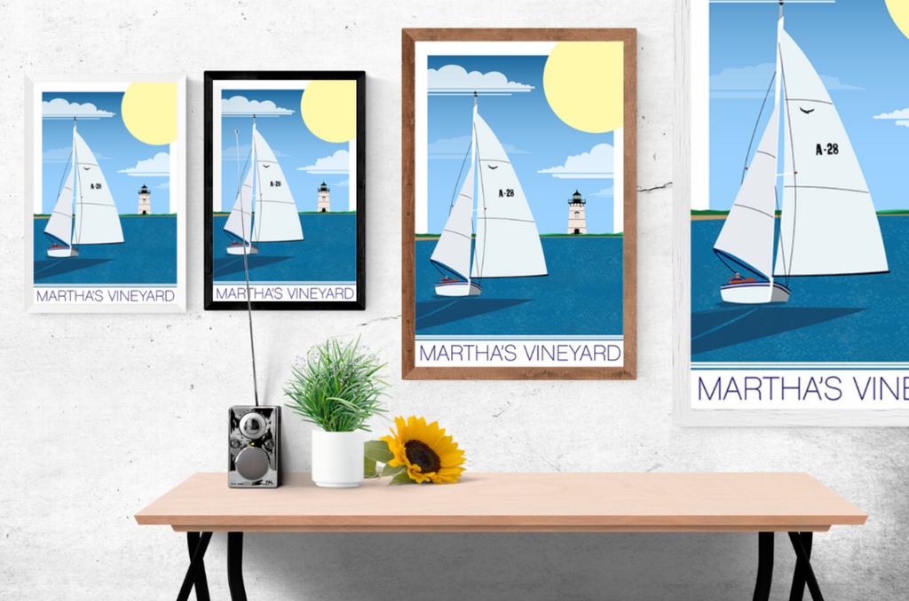 Martha's Vineyard Lighthouse & Sailboat Illustration