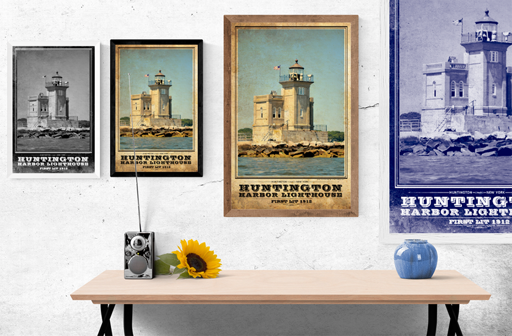 Huntington Harbor Lighthouse Vintage Travel Poster