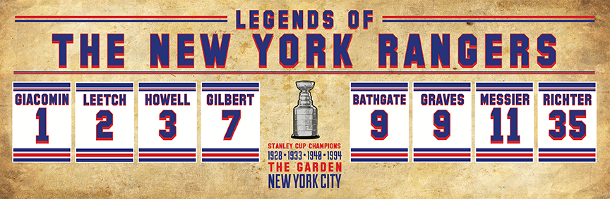 Rangers retired numbers vintage poster