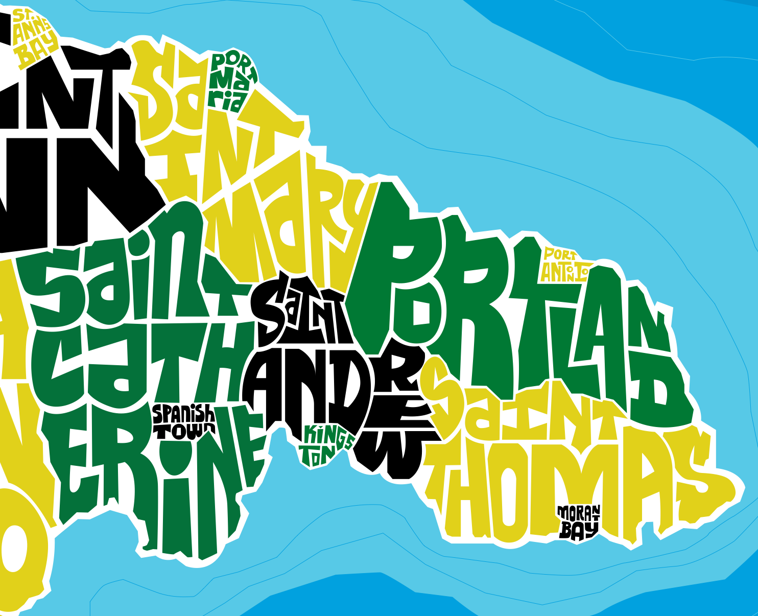 Jamaica Type Map – LOST DOG Art & Frame