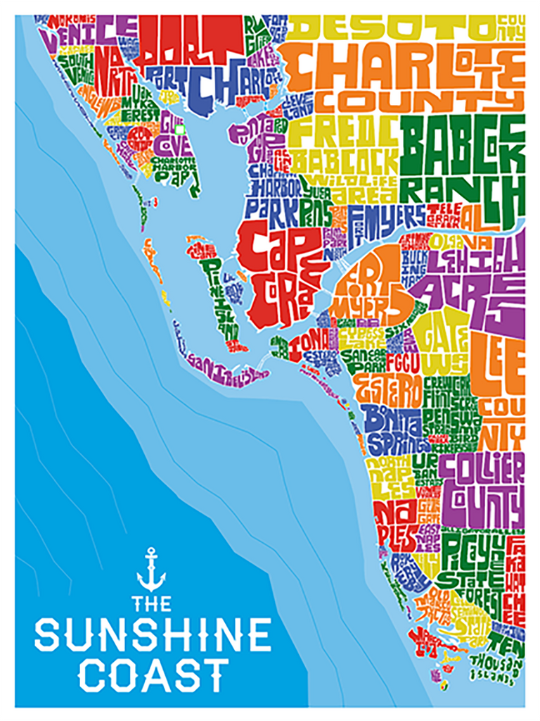 Fort Myers-Sanibel-Naples Area Typography Map