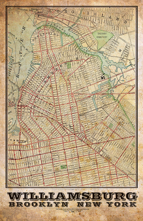 Williamsburg Brooklyn Vintage Remixed Map