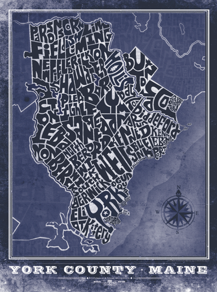 York, Maine Type Map Poster