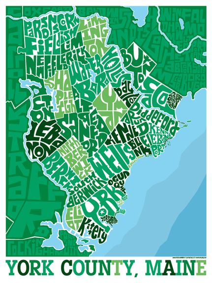 York, Maine Type Map Poster