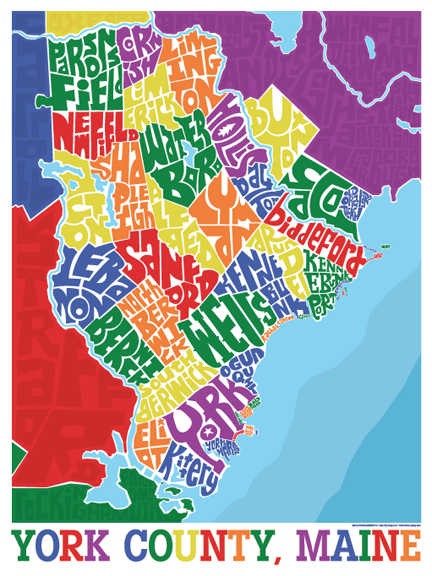 York, Maine Type Map Poster