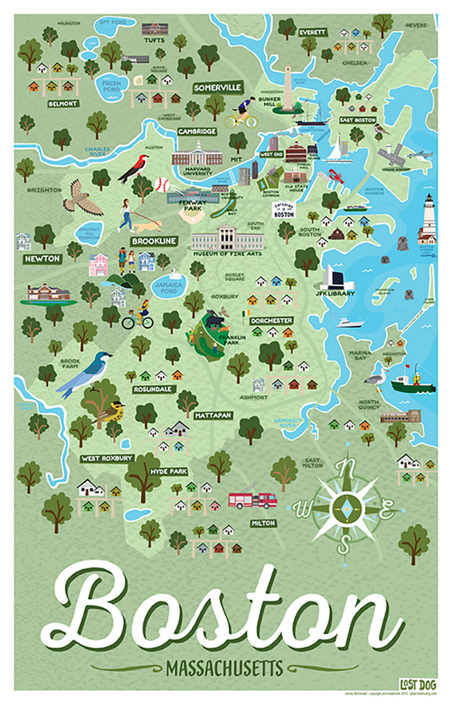 Boston Massachsuetts Illustrated Map