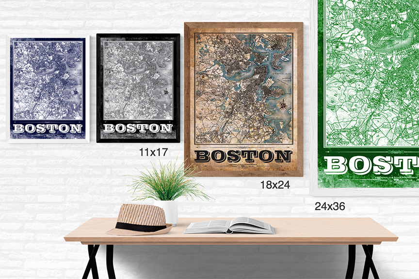 Boston Vintage Remixed Map – LOST DOG Art & Frame