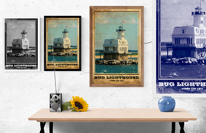 Bug Lighthouse Vintage Travel Poster