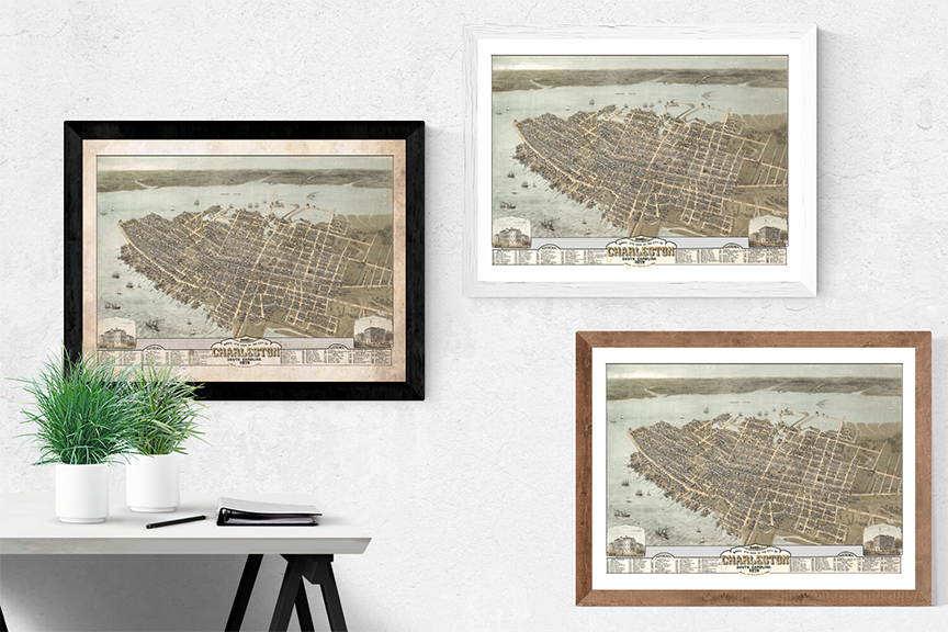 Charleston Aerial Vintage Map