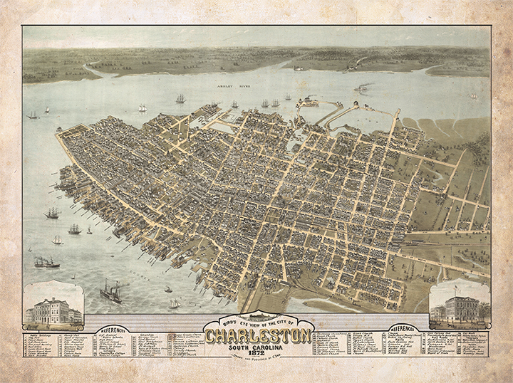 Charleston Aerial Vintage Map