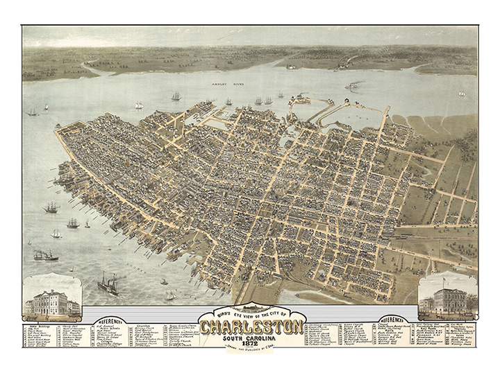 Charleston Aerial Vintage Map