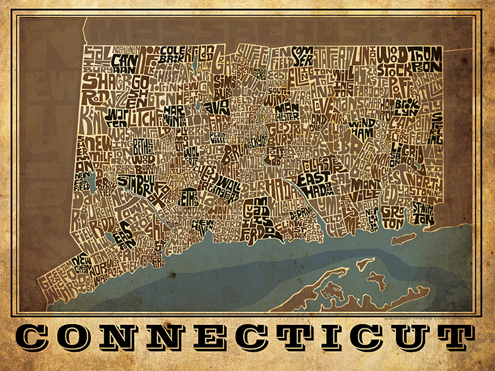 Connecticut Towns Type Map Poster