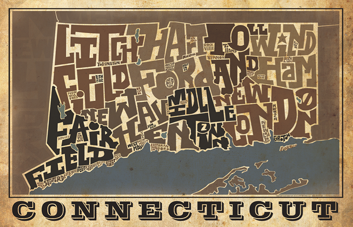 Connecticut Counties Type Map Poster