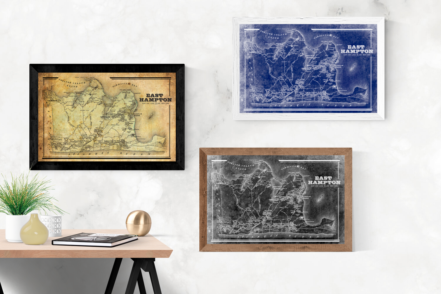 East Hampton Vintage Map LOST DOG Art & Frame