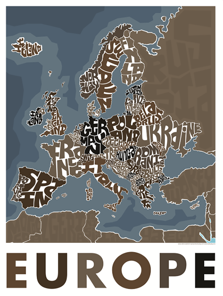 Europe Type Map – LOST DOG Art & Frame