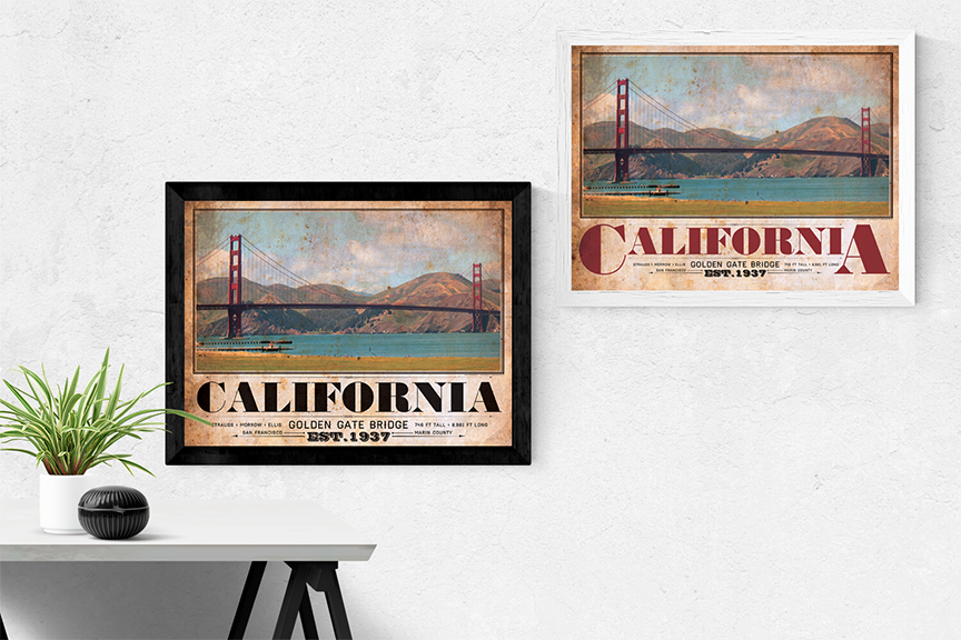 Golden Gate Bridge Span View Vintage Travel Poster